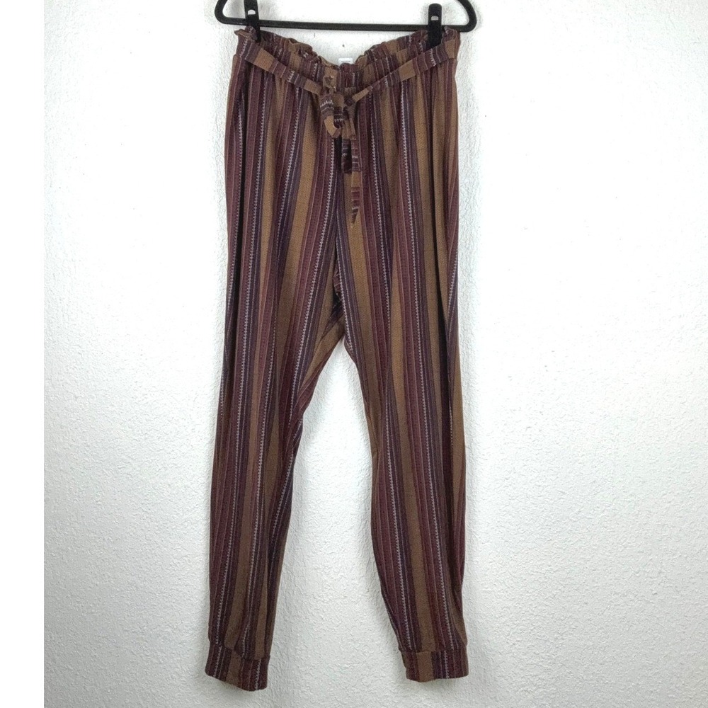 Mudd Brown Striped Jogger Pants - XL - Paperbag Waist Tie Boho Southwestern